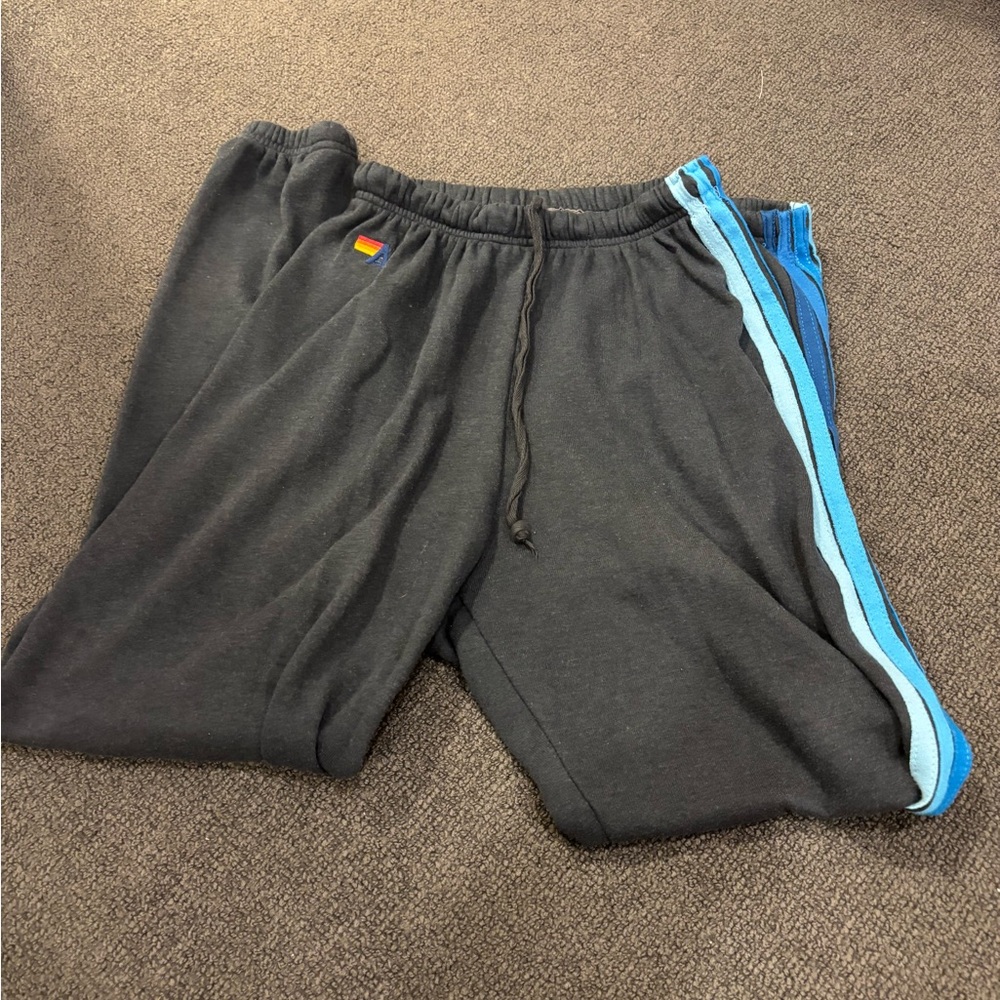 Gray aviator nation Sweatpants with Blue Stripes